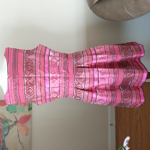 Chetta B dress sleeveless round neck fit & flare striped pink orange plus 16 - Picture 4 of 8